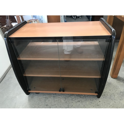 501 - Vintage TV Cabinet with Glass Doors on Castors (76 H. x 77 W. x 45cm D.)