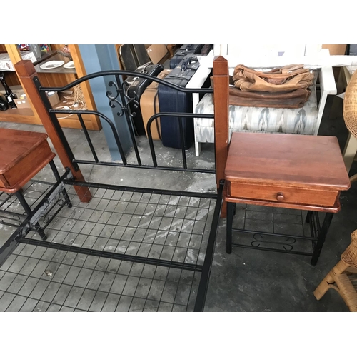 101A - Metal Framed Single Bed with Matching Bedside Table (No Mattress)