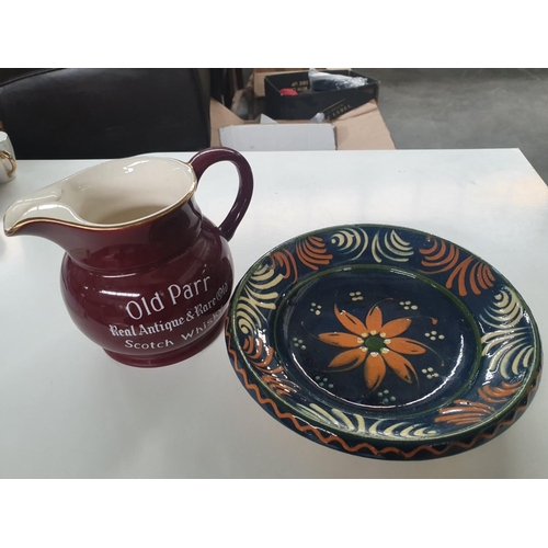 202 - Cyprus Wall Hanging Pottery Plate with Old Parr Whisky Jug