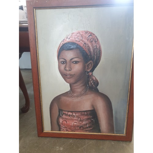 154 - Oil On Canvas Painting Signed by The Artist 'Sumu' Deputing 'Lady of Zaire'