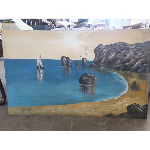 193 - Oil On Hardboard Painting Signed by Cypriot Artist 'Terentis' Deputing 'Aphrodite's Baths' (Minor De... 