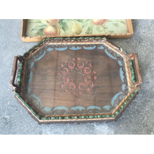 183 - Pair of Vintage Ornate Wooden Trays (x1 a/f)