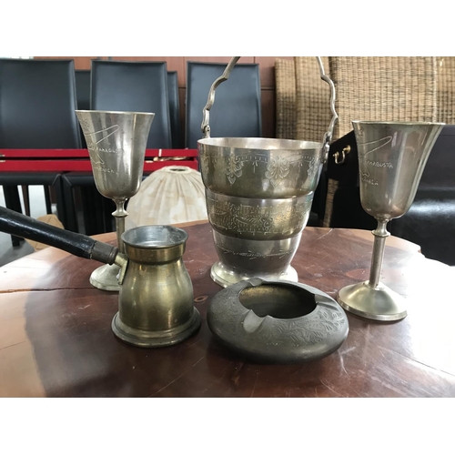 152 - Vintage Copper Coffee Pot, Ornate Metal Ice Bucket and Other (x5)