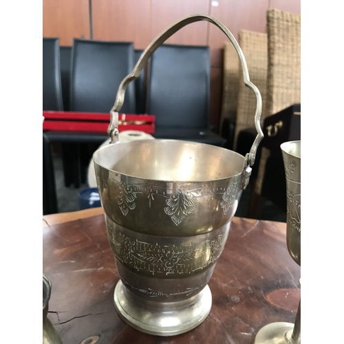 152 - Vintage Copper Coffee Pot, Ornate Metal Ice Bucket and Other (x5)