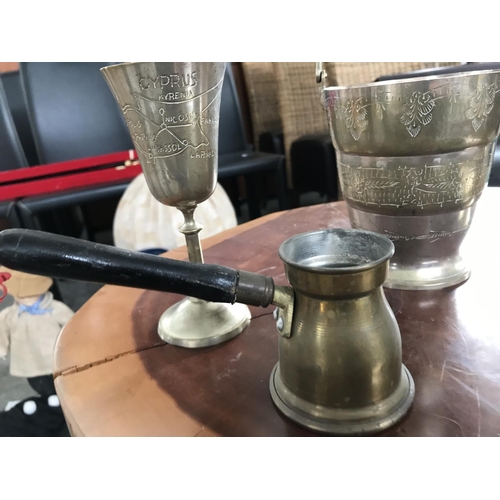152 - Vintage Copper Coffee Pot, Ornate Metal Ice Bucket and Other (x5)