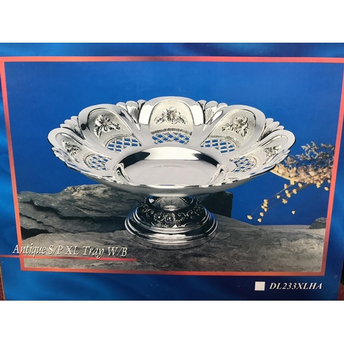 153 - Antique Style S/P XL Footed Tray W/B (New, in Box)