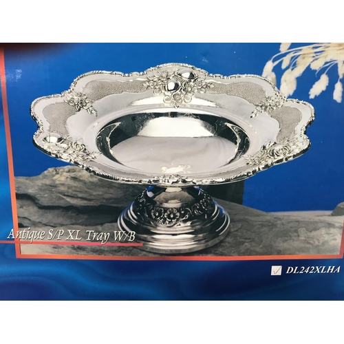 153 - Antique Style S/P XL Footed Tray W/B (New, in Box)
