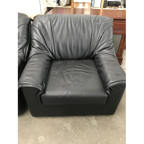 33 - Pair of Black Leather Armchairs - Code N/A