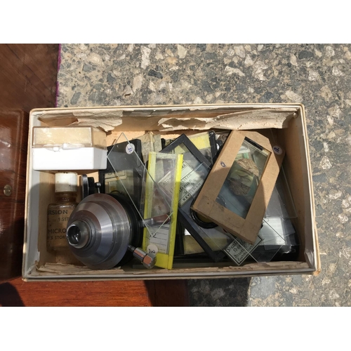 10 - Vintage/Antique Microscope in Original Wooden Box with Accessories