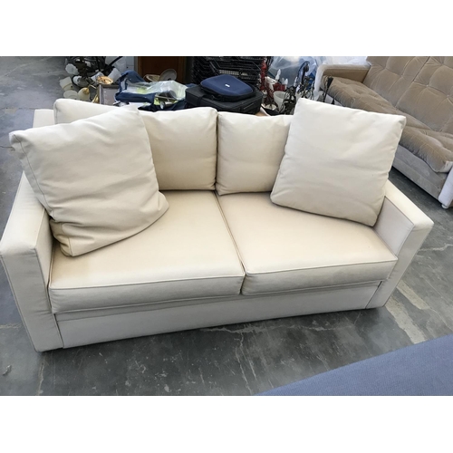 627 - 2-Seater Heavy Off White Linen Upholstered Sofa with Cushions