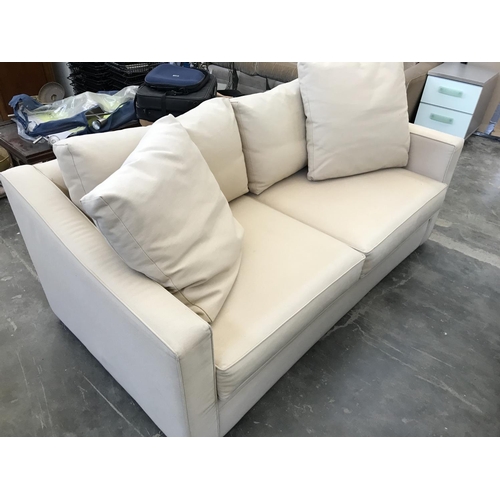 627 - 2-Seater Heavy Off White Linen Upholstered Sofa with Cushions