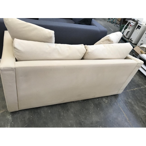 627 - 2-Seater Heavy Off White Linen Upholstered Sofa with Cushions