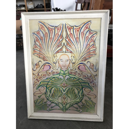 629 - Oriental Buddha Painting on Board Framed (50 x 68cm)