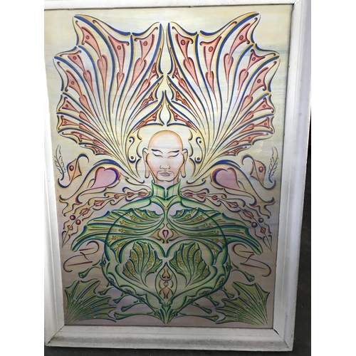 629 - Oriental Buddha Painting on Board Framed (50 x 68cm)