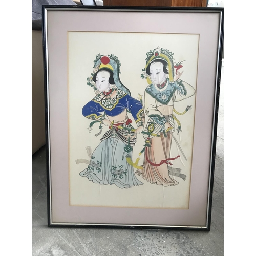 632 - Large Vintage (1988) Chinese Ladies Depiction Artwork (62 x 48cm)