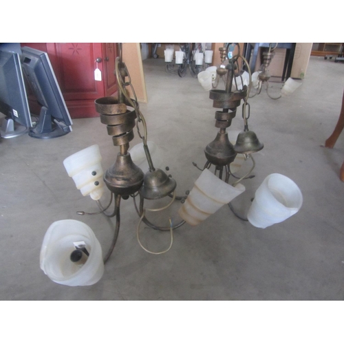 648 - Pair of Metal 3-Arm Chandeliers (x1 Glass Shade Broken)