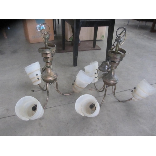 649 - Pair of Metal 3-Arm Chandeliers