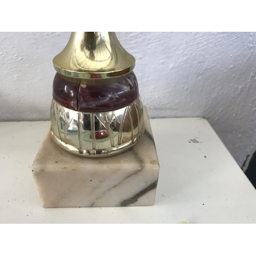 652 - Vintage Sports Metal Displayed on Marble Base