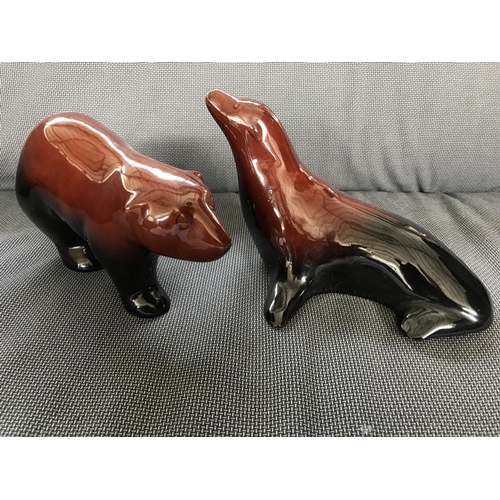 654 - Pair of Brown Ceramic Figurines (Seal & Bear)