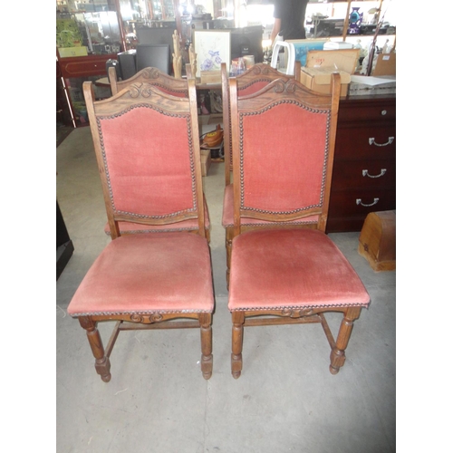 263 - x4 Antique Solid Oak Upholstered Chairs