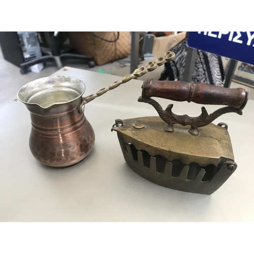 132 - Vintage Miniature Brass Iron and Brass Coffee Pot