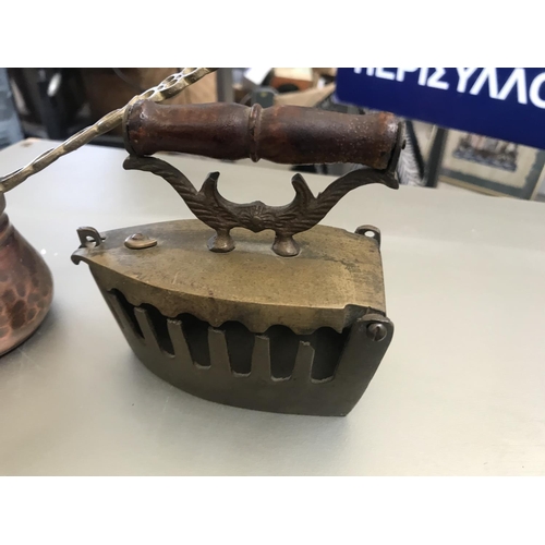 132 - Vintage Miniature Brass Iron and Brass Coffee Pot