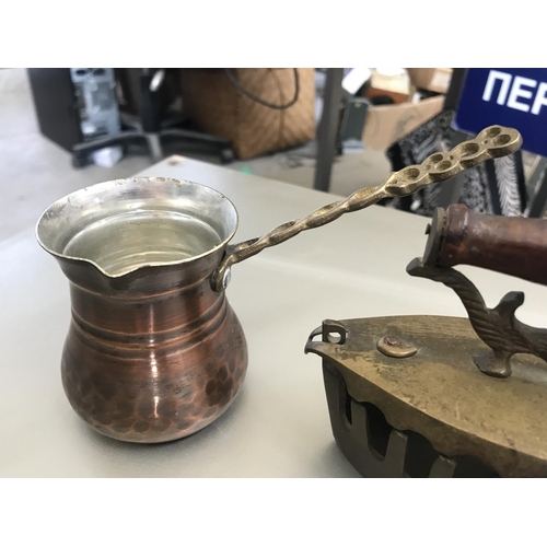 132 - Vintage Miniature Brass Iron and Brass Coffee Pot