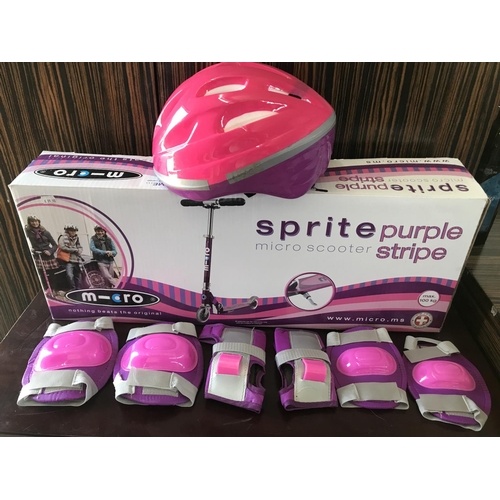 160 - Stripe Purple Micro Scooter with Protective Gear & Accessories