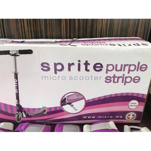 160 - Stripe Purple Micro Scooter with Protective Gear & Accessories