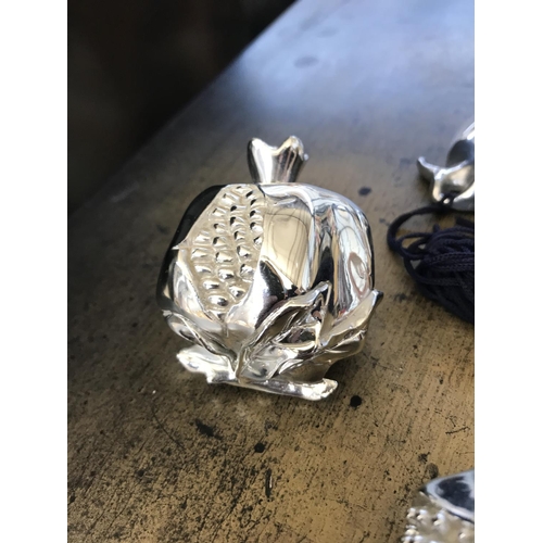 190 - x3 Silver Plated Decorative Pomegranates - Withdrawn