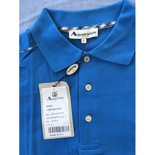 225 - Aquascutum London Jules Polo Shirt, Metro-Blue Colour, Size L Reg. (Unused)
