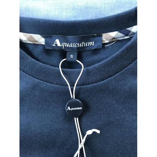 256 - Aquascutum London Tyler Navy Blue T-Shirt, Size S Reg. (Unused)