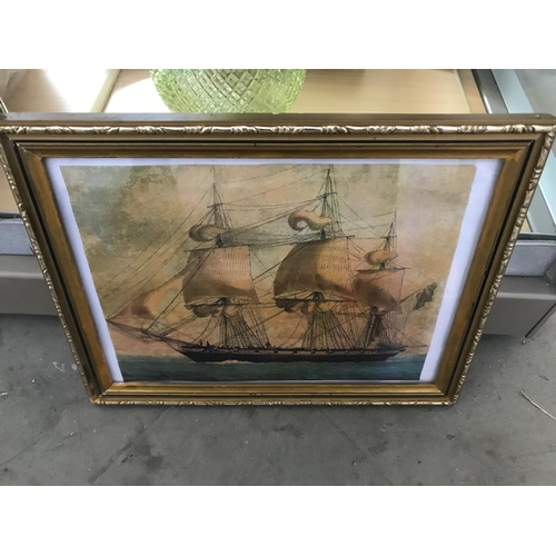 168 - Small Vintage Framed Print of Sailing Ship