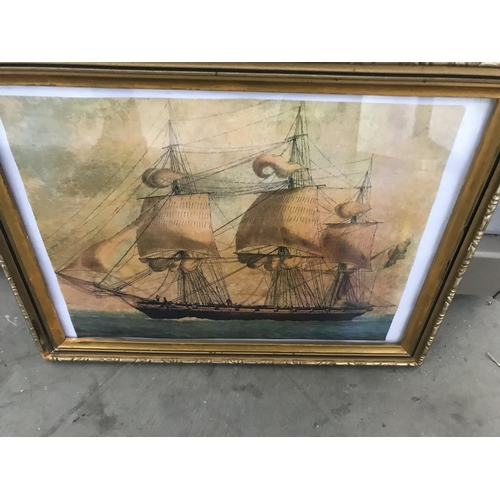 168 - Small Vintage Framed Print of Sailing Ship