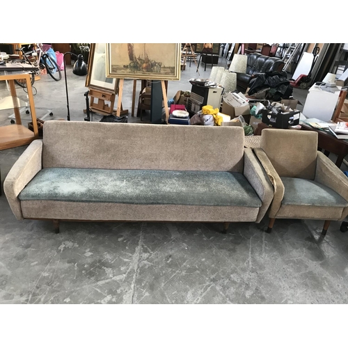113 - Art Deco Vintage 3-Seat Sofa with Armchair (Upholstery Needed)
