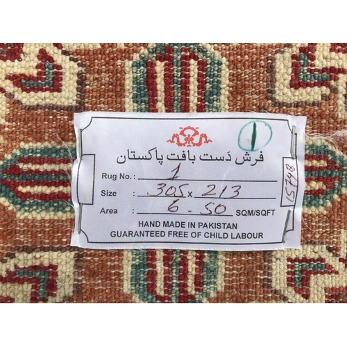 202 - Handmade, Pakistan, Super Karak Brown Geometric New Design Carpet (303 x 213cm) (6.5 sq.mts) (New)