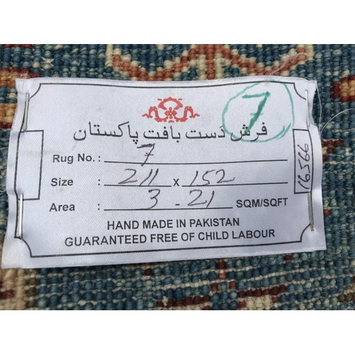 203 - Handmade, Pakistan, Super Karak Blue, New Design Carpet (211 x 152cm) (3.21 sq.mts) (New)