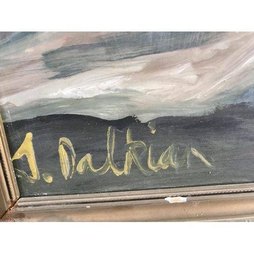 153 - Oil on Hardboard Depicting Landscape with Jesus on Cross Signed 'J.Dalkian' (127 x 67cm)