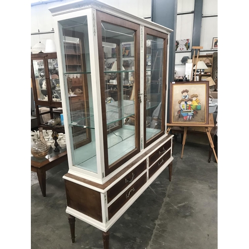 115 - Vintage Ornate Back-Mirrored Vitrine/Display Cabinet with 4 Bottom Drawers (175 H. x 135 W. x 40cm D... 