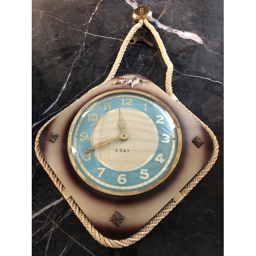 464 - Vintage 8-Days Mechanical Wall Hanging Clock with Key (Working)