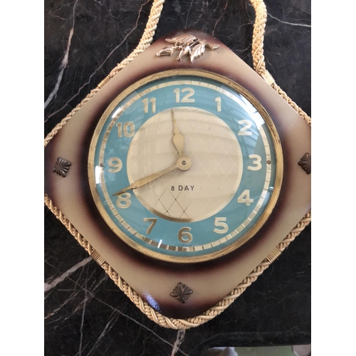 464 - Vintage 8-Days Mechanical Wall Hanging Clock with Key (Working)