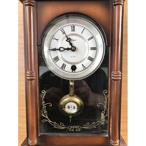 496 - 'Hepa' 15 Day Movement Wall Clock with Key and Pendulum in Decorative Case