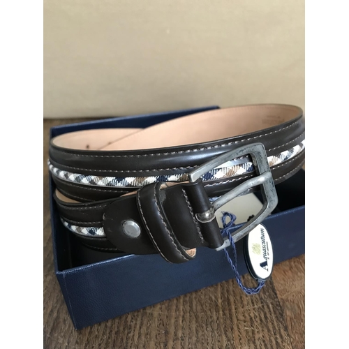 515 - Aquascutum London LSD Bailey Brown Ladies Leather Belt Size 30 (Unused)