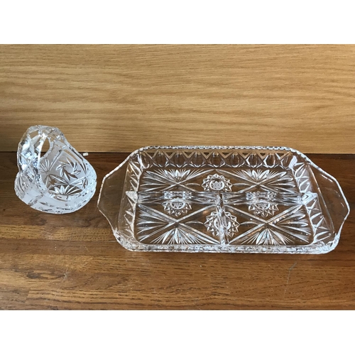 516 - Cut Glass Crystal Basket and DB Long Dish