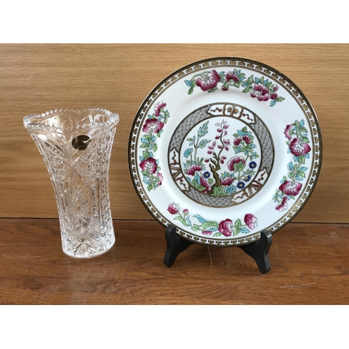 518 - Indian Tree Patterned Plate Stamped Harrods and Bohemian Crystal Vase