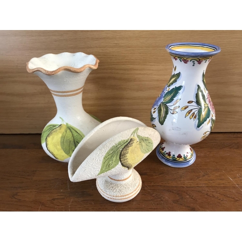 571 - Cyprus Hand Made Vase with Napkin Holder and Portuguese Hand Painted Vase (3pcs)