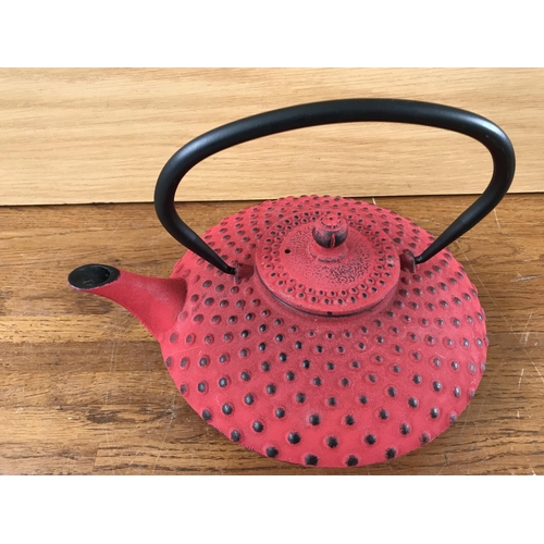 64 - Japanese Cast Iron Red Tea Pot