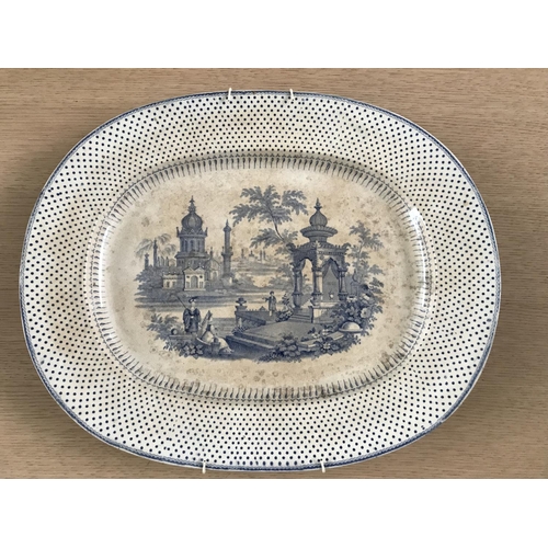 564 - Large Antique Wall Hanging Porcelain Serving Plate, Stamped (45 x 35cm)