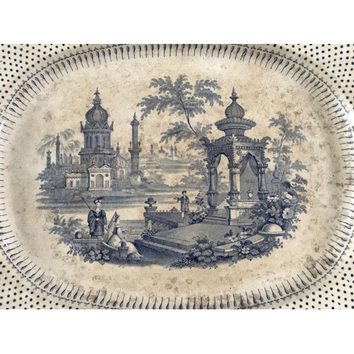 564 - Large Antique Wall Hanging Porcelain Serving Plate, Stamped (45 x 35cm)