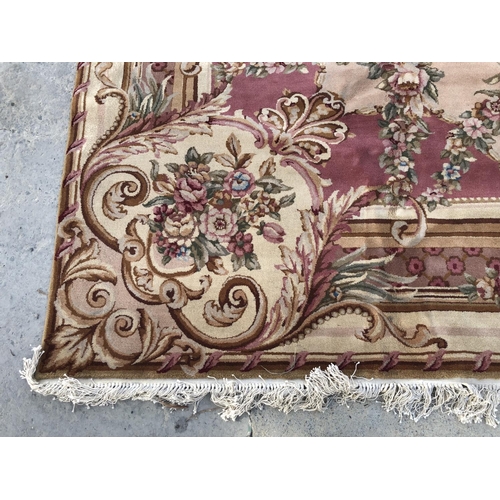 569 - Hand Made Chinese Oriental Floral Wool Rug 160 Lines Plush Pile (366 x 274) (Minor Defect at Edge) (... 